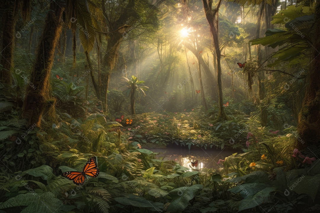 Floresta tropical vibrante, vida selvagem exuberante, beleza natural cativante.