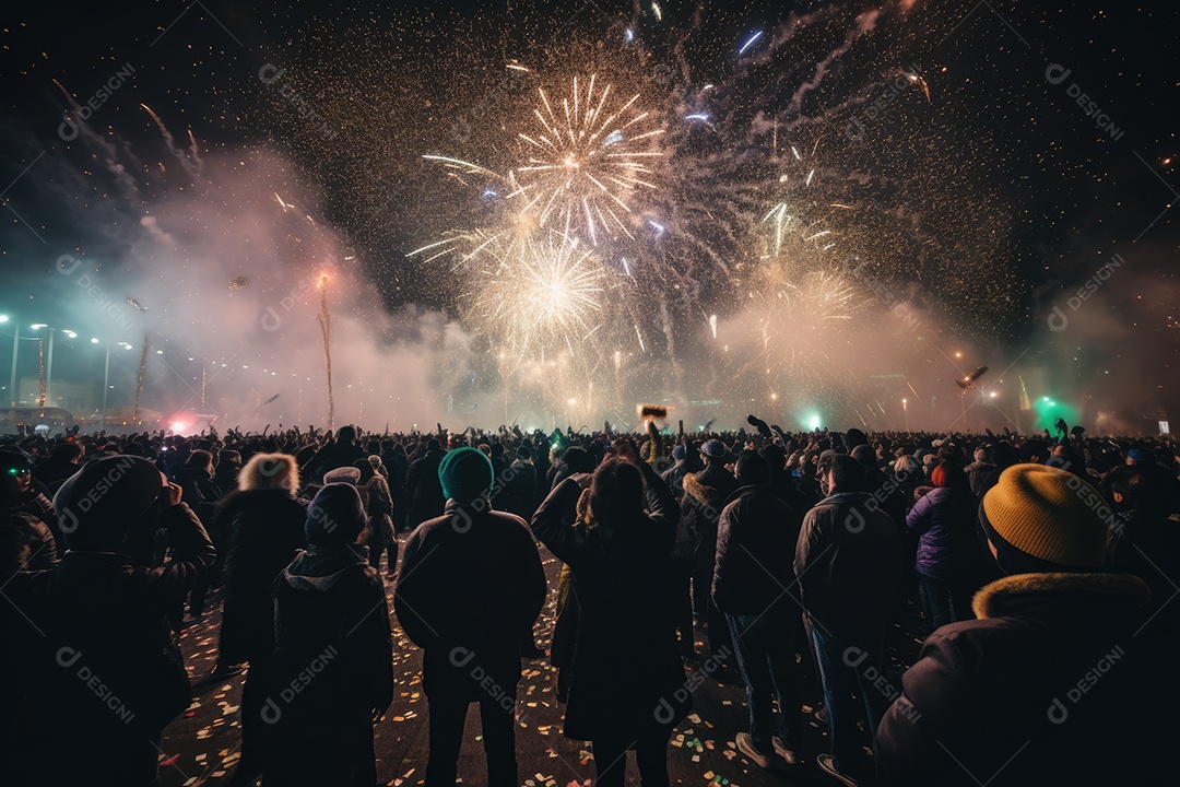 Contagem regressiva, fogos de artifício e abraços na festa de réveillon.