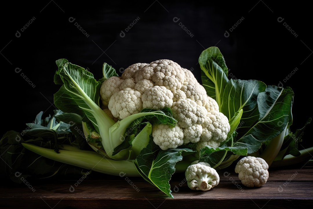 Vista de um couve-flor na horta