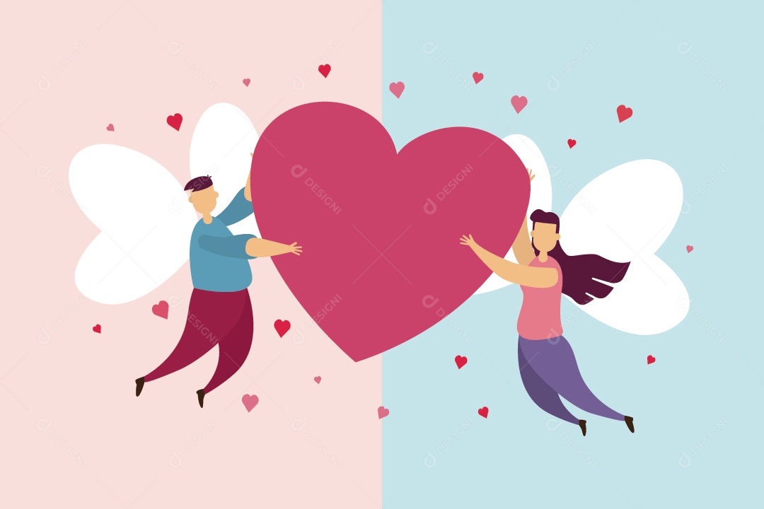 Casal Segurando Coração Juntos no Dia Dos Namorados Ilustração Vetor EPS