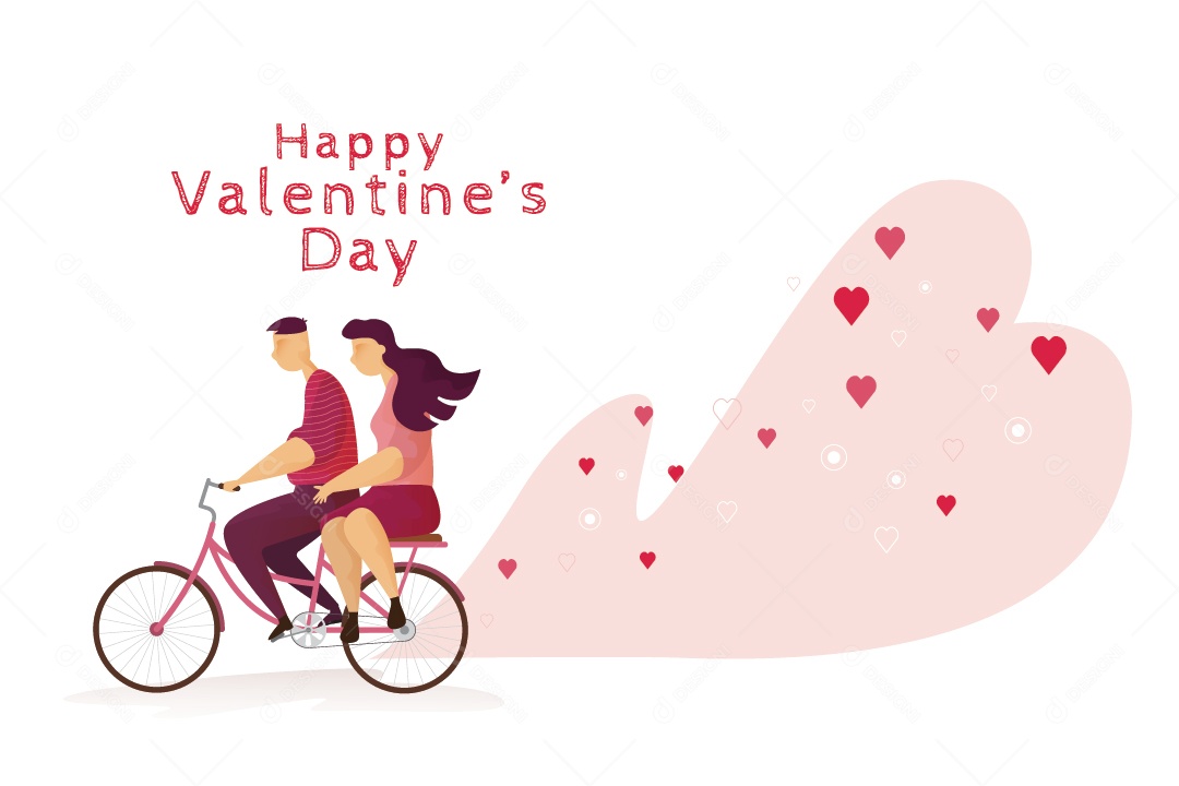 Casal de Andando de Bicicleta no Feliz Dia Dos Namorados Ilustração Vetor EPS