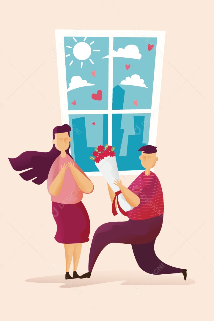 Homem dando Flores pra sua Namorada no Dia Dos Namorados Ilustração Vetor EPS