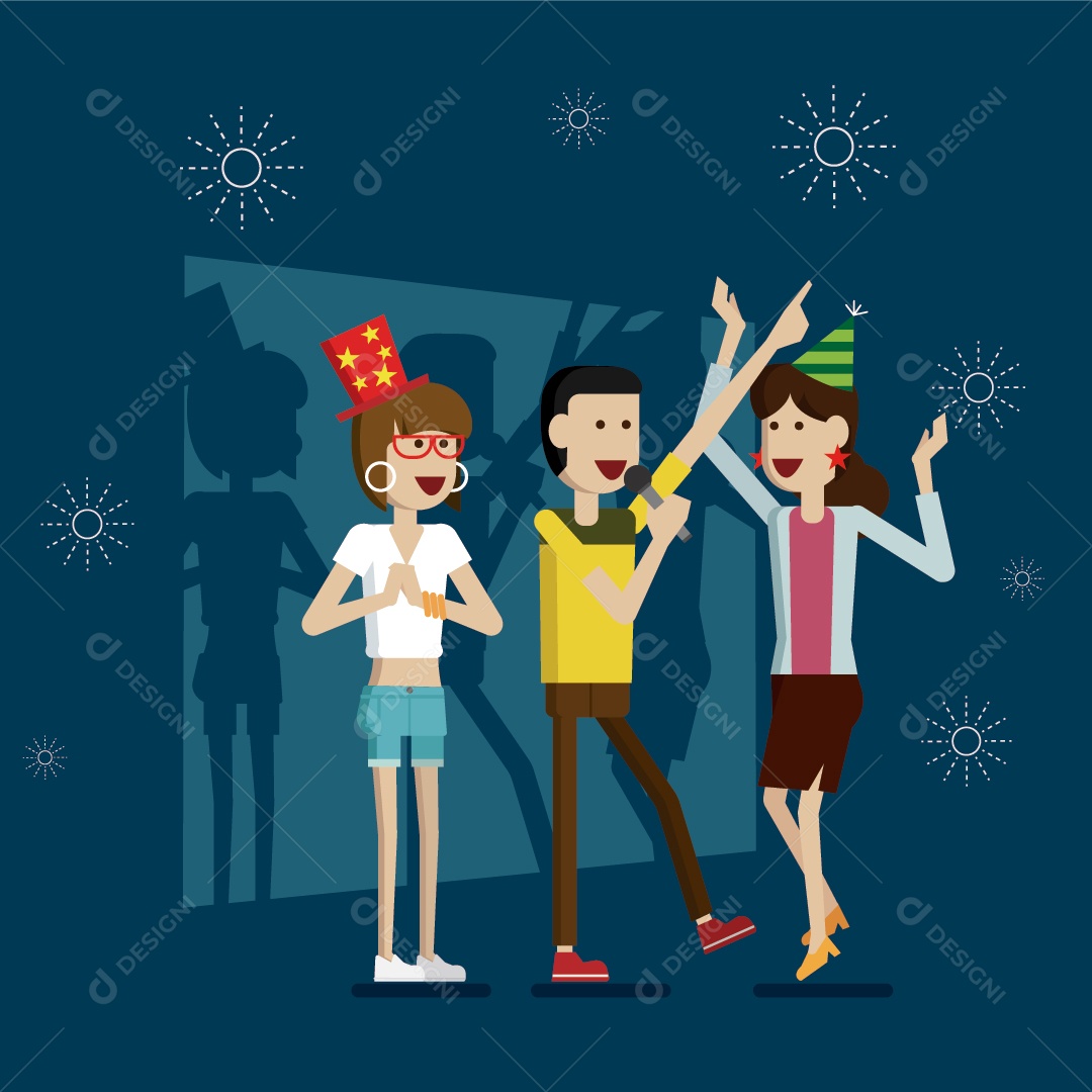 Pessoas de Karaokê de Festa de Aniversário e Comemorando Ilustração Vetorial de Feriados Vetor EPS