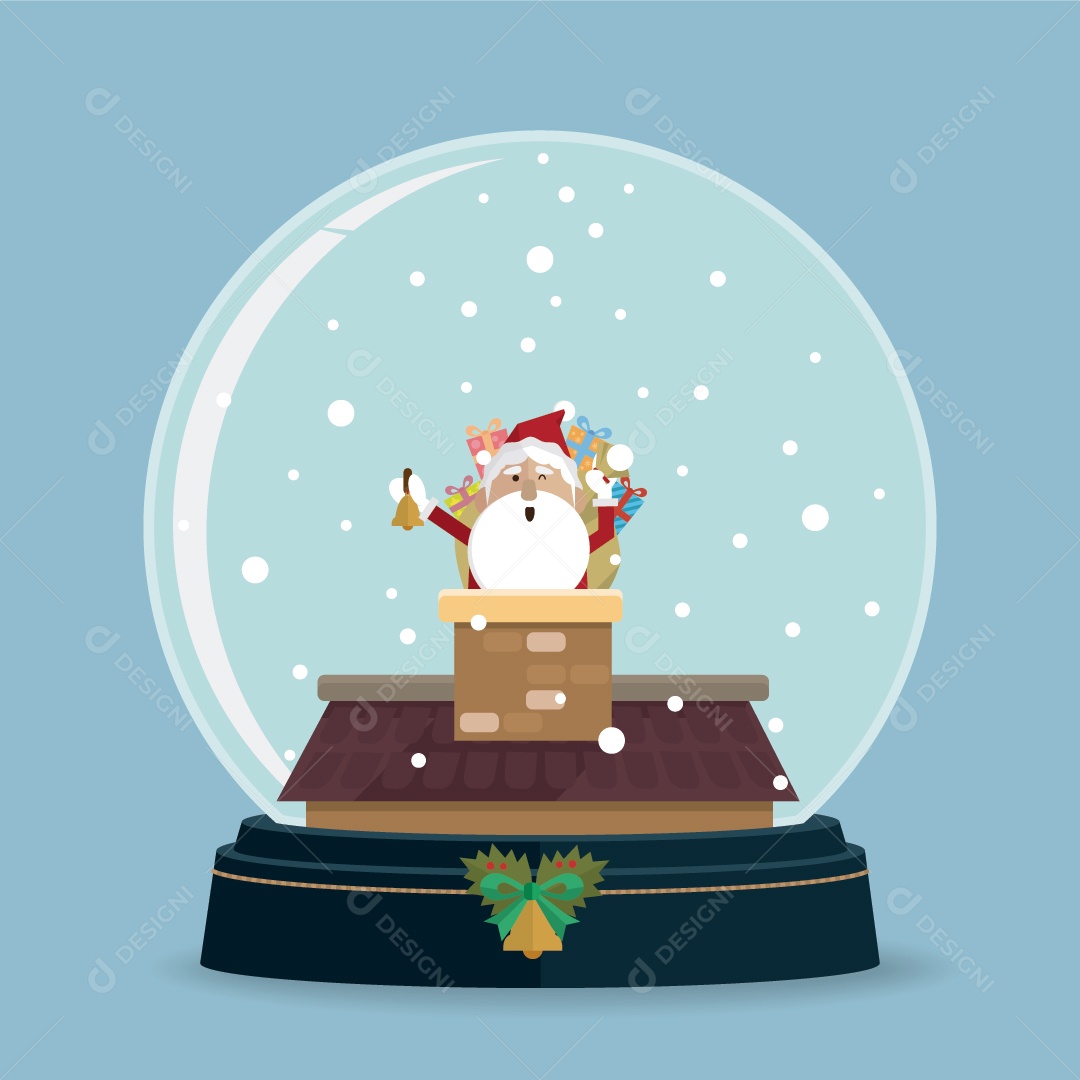 Chaminé de Papai Noel Em Vetor de Globo de Neve Vetor EPS