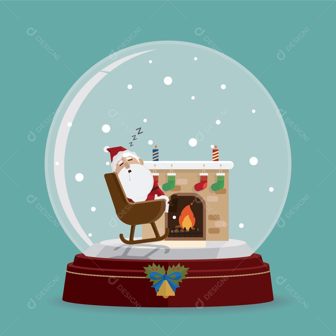 Papai Noel Relaxe a Lareira no Vetor de Globo de Neve Vetor EPS