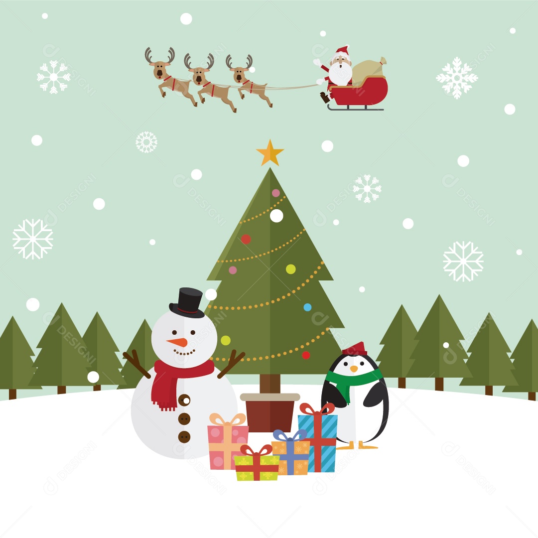 Natal Papai Noel e Neve de Renas Vetor EPS