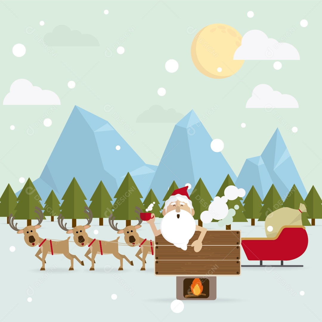 Papai Noel Relaxe Banho Quente Ao ar Livre no Vetor de Inverno Vetor EPS