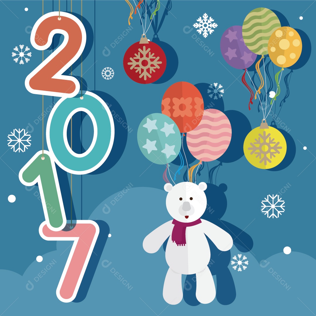 Balões de Ano Novo 2017 e Vetor de Ursinho de Pelúcia Vetor EPS