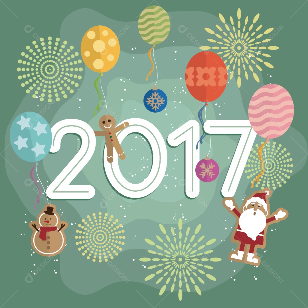 Balões e Fogos de Artifício de Ano Novo 2017 Vetor EPS