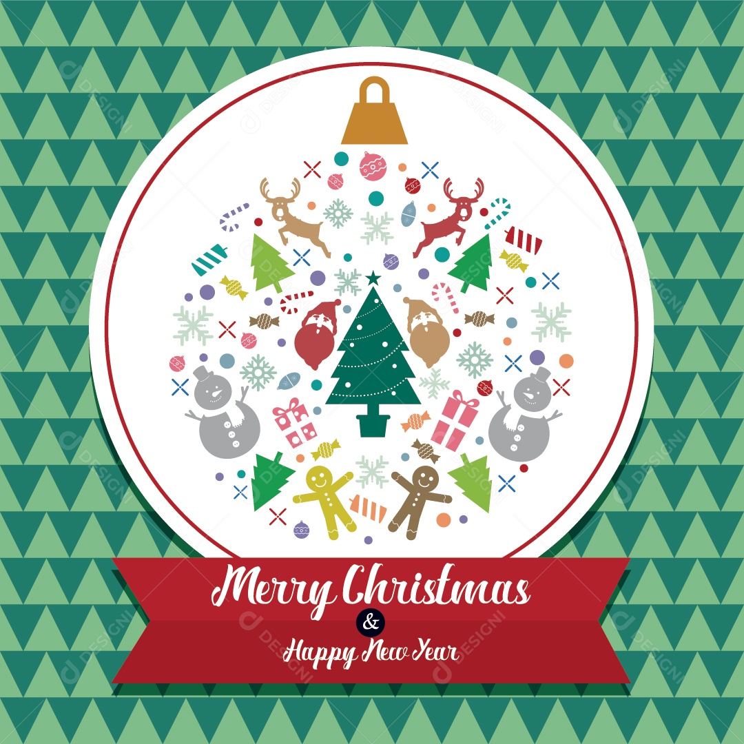 Ícone de Cartão de Natal e Feliz Ano Novo Vetor EPS