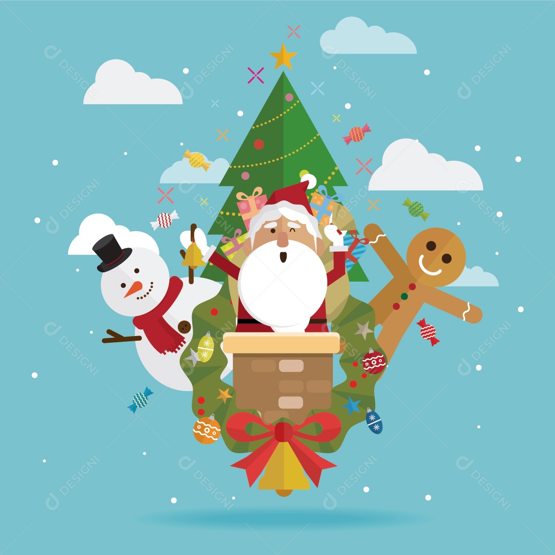 Natal Papai Noel e Vetor de Boneco de Neve Vetor EPS