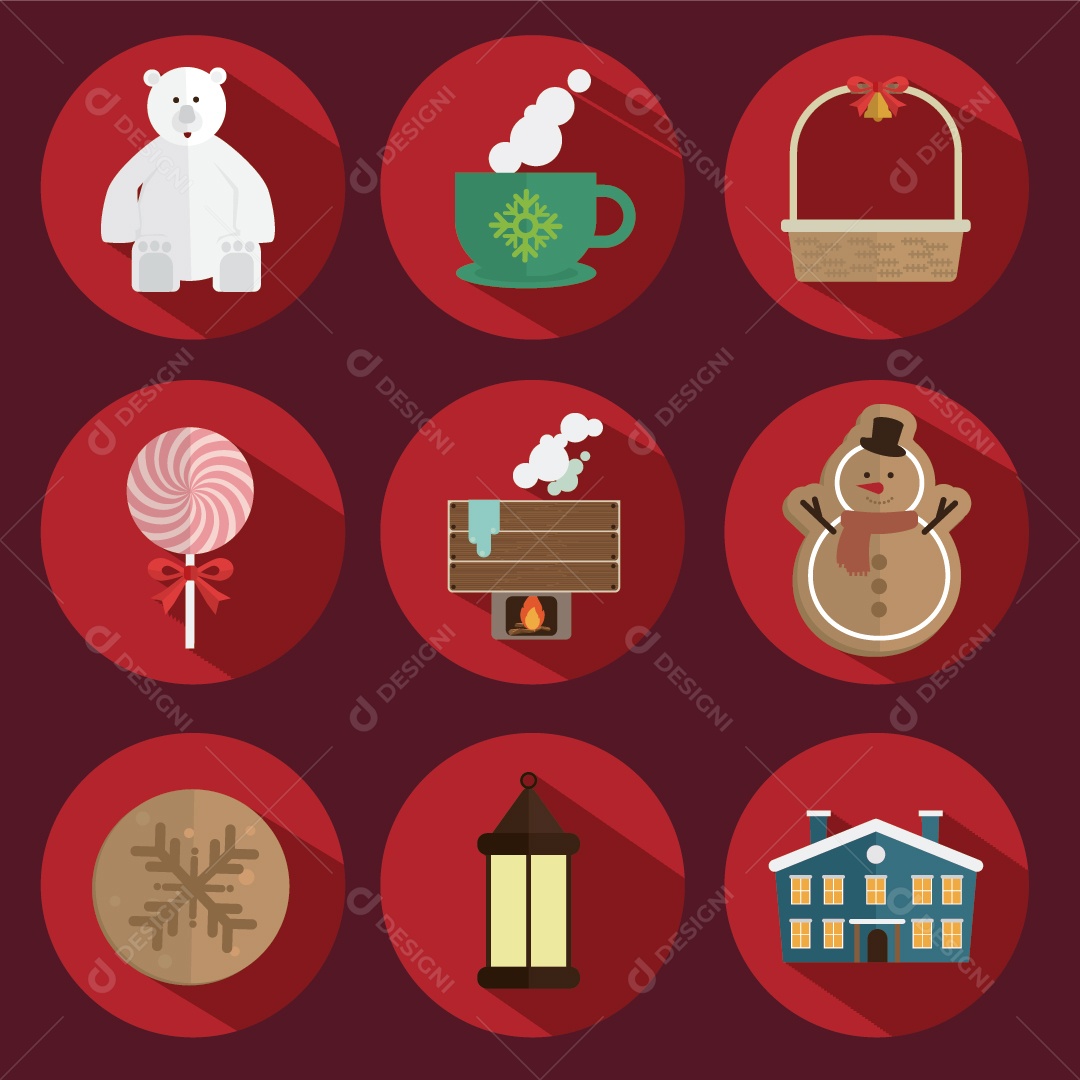 Ícones de Natal Fundo Vermelho Vetor EPS