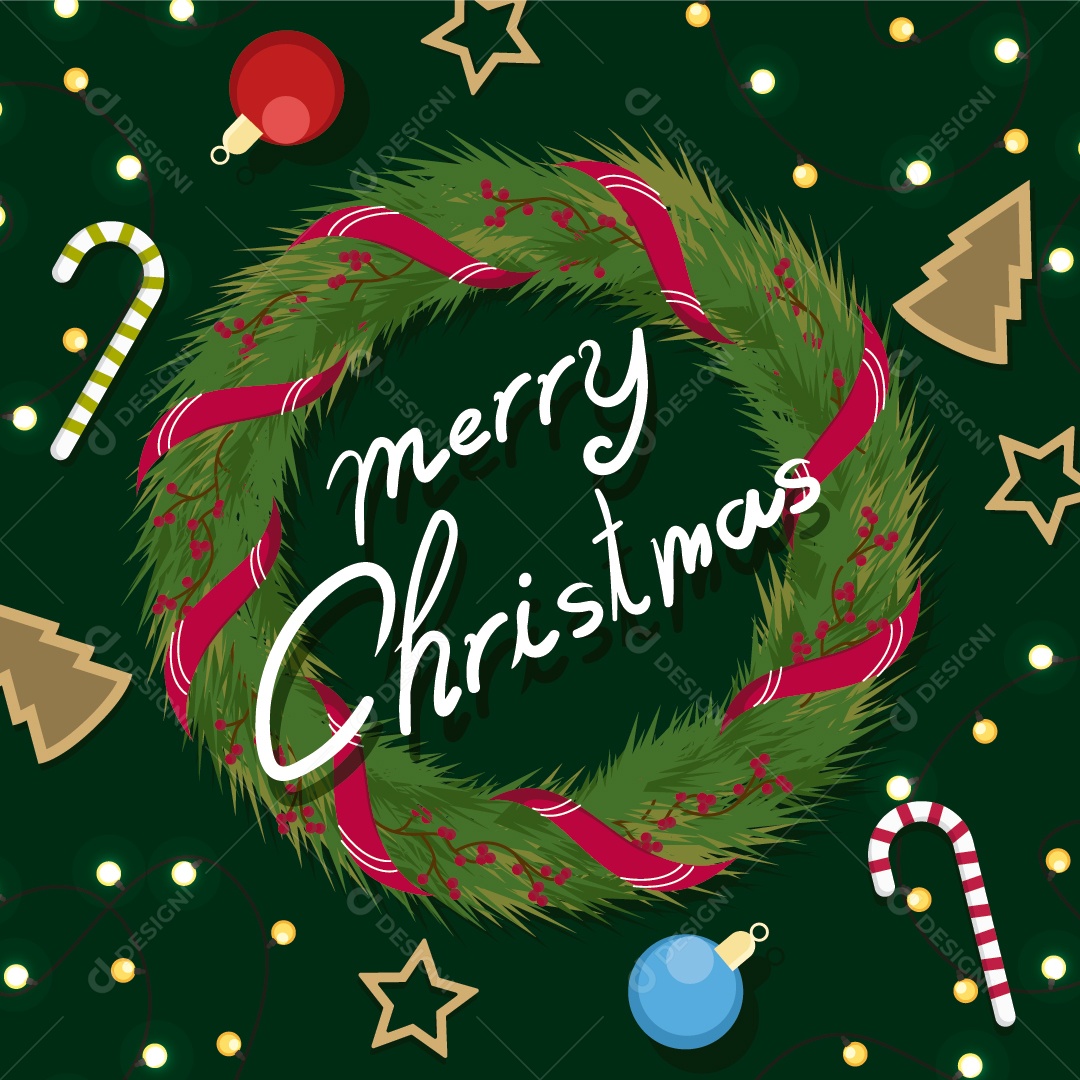 Guirlanda de Natal Com Fitas Com Laço Vermelho. Decorado de Pinho Vetor EPS