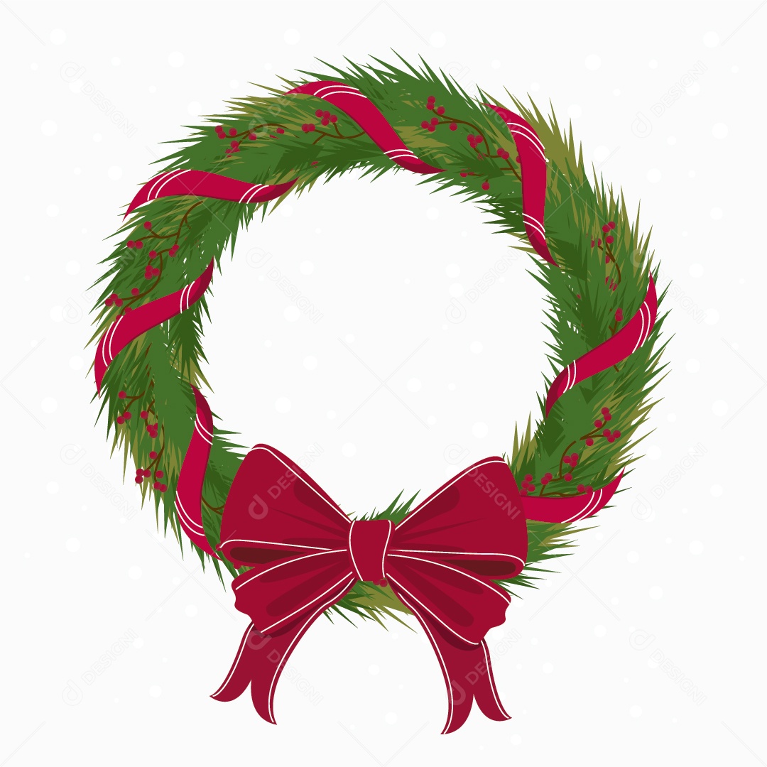 Guirlanda de Natal Com Fitas Com Laço Vermelho. Decorado de Pinho Vetor EPS