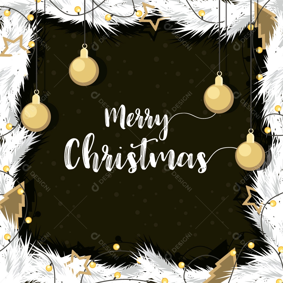 Natal Com Bola de Ouro Decorada de Ramos de Pinheiro no Fundo Vetor EPS