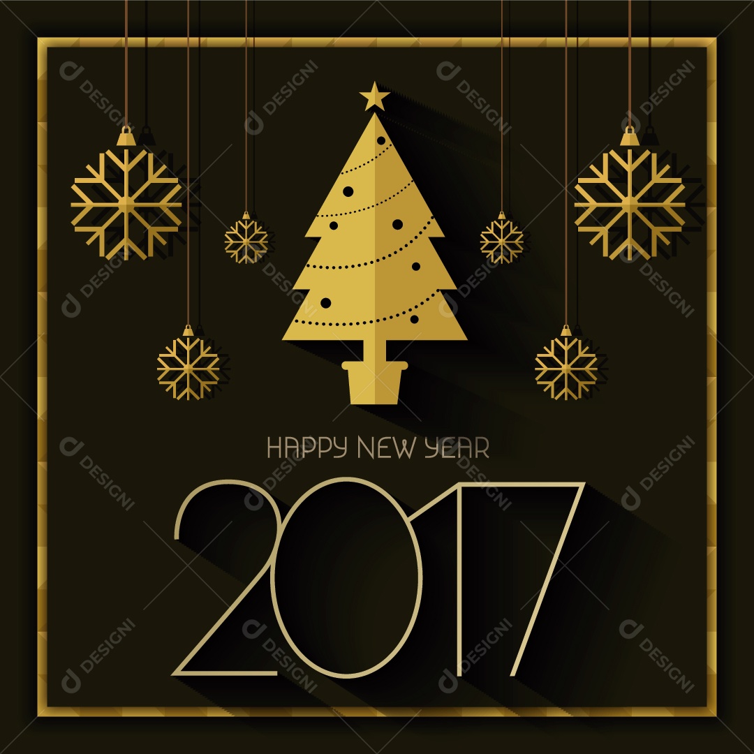 Feliz Ano Novo 2017 Cartão Ouro Preto Vetor EPS