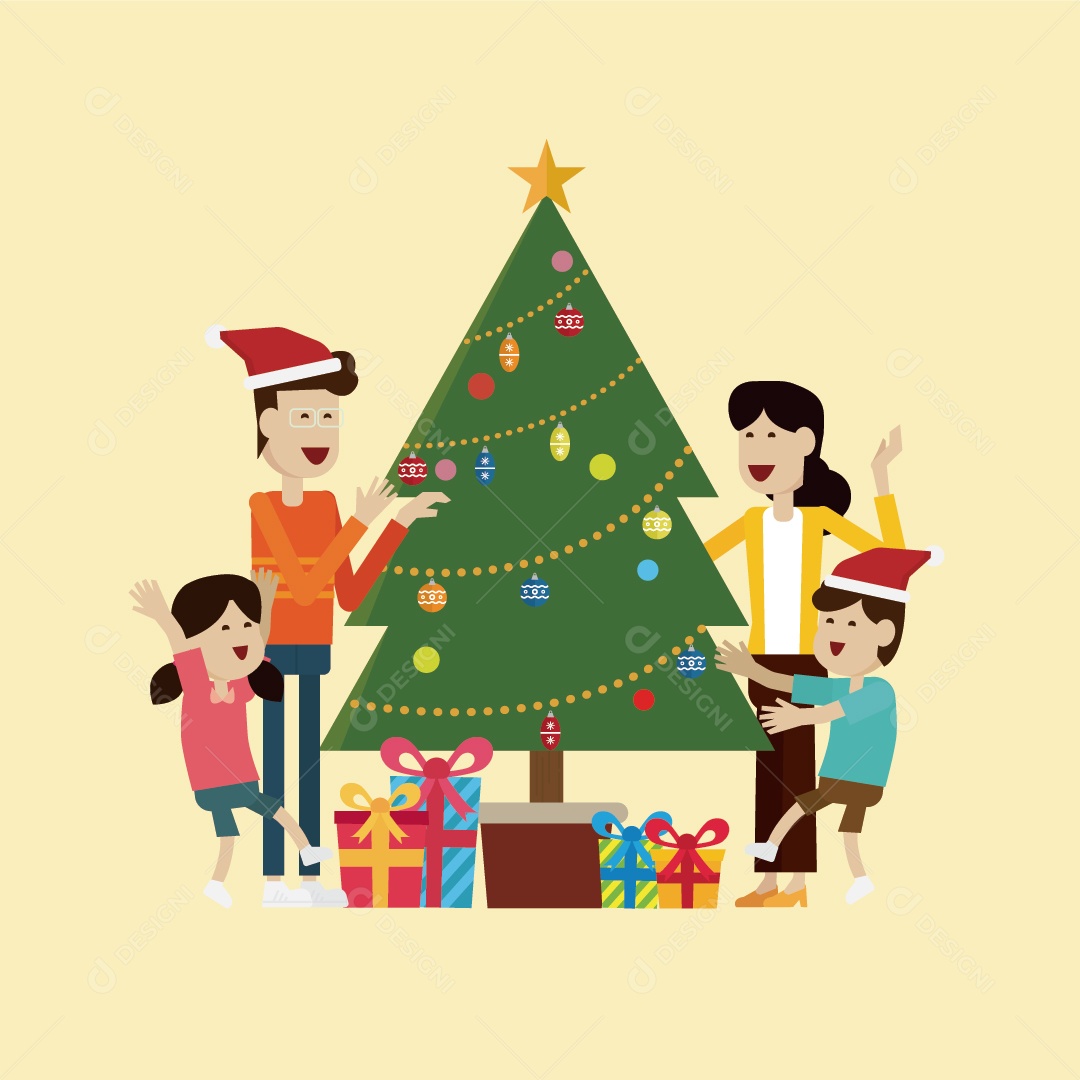 Família no Dia de Natal e Vetor de Decoração Vetor EPS