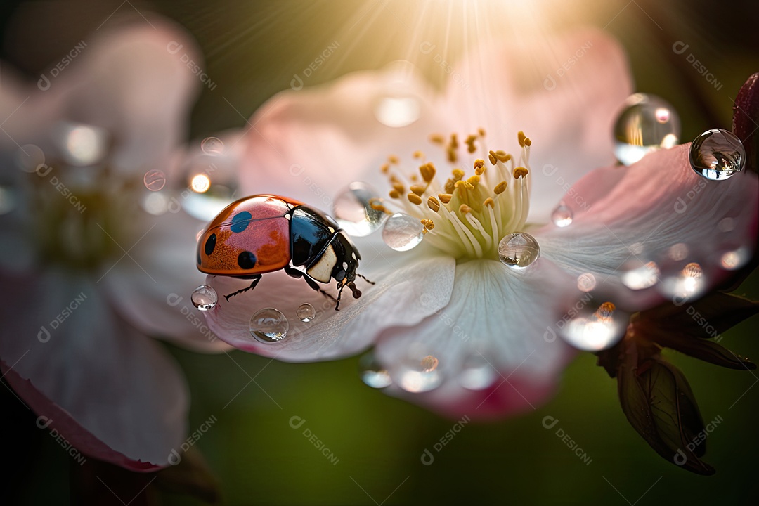 Primavera exuberante: joaninha em pétala de rosa.