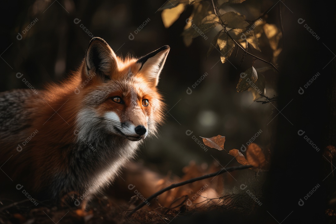Raposa fofa à espreita na floresta: serenidade selvagem.