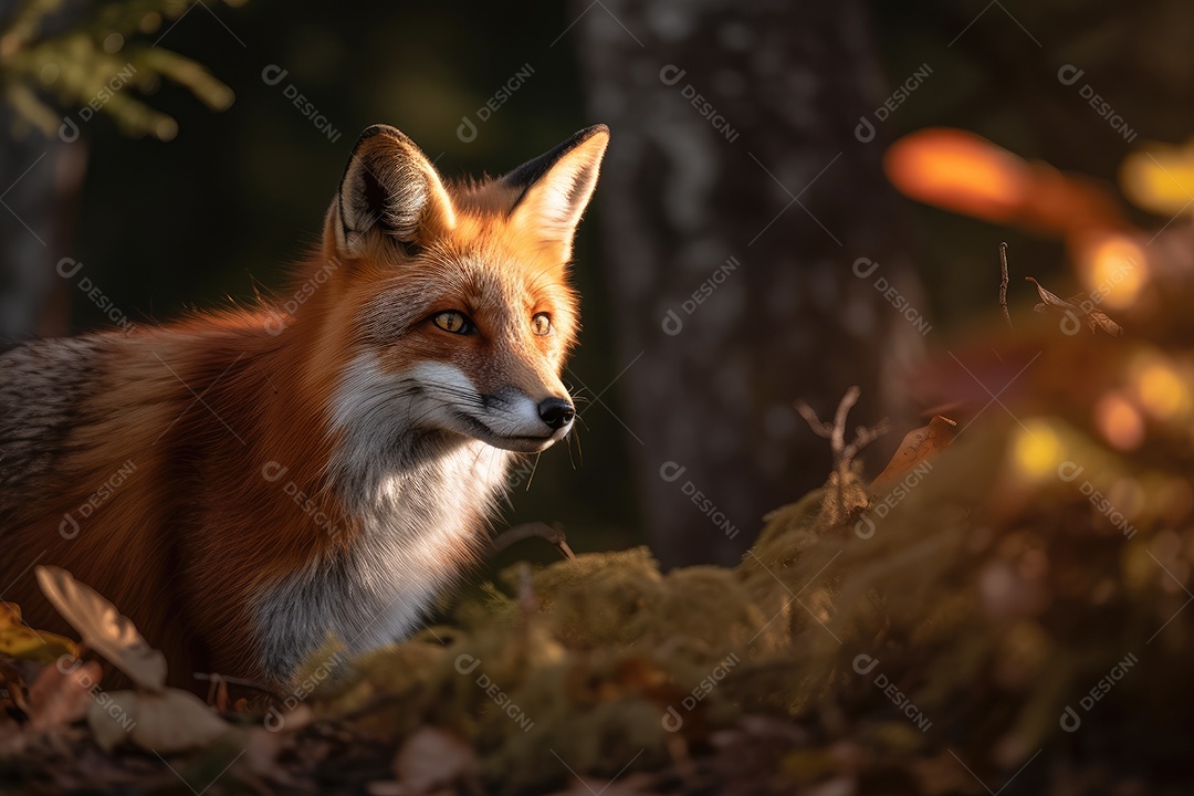 Raposa fofa à espreita na floresta: serenidade selvagem.