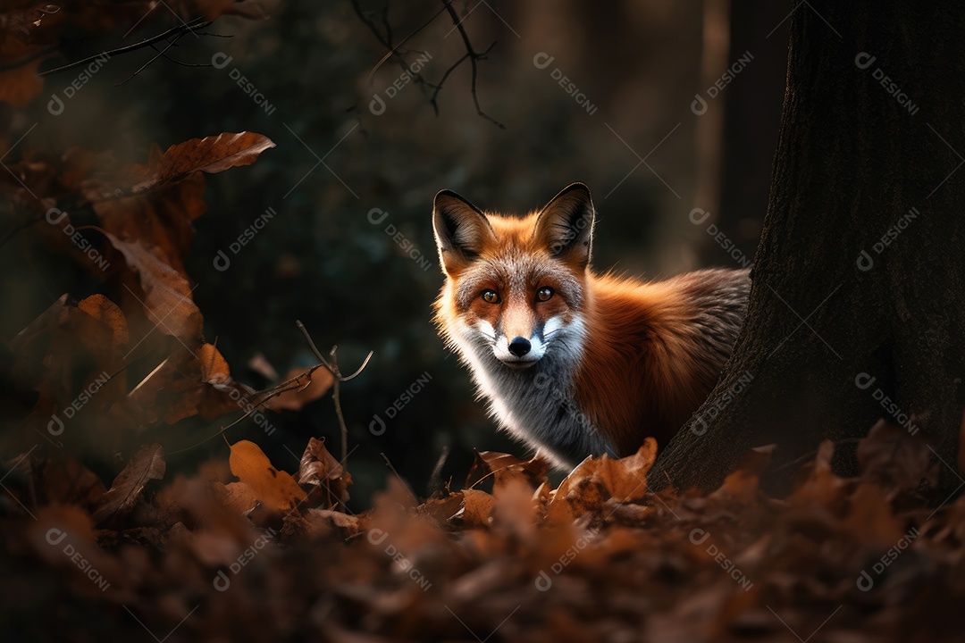 Raposa fofa à espreita na floresta: serenidade selvagem.