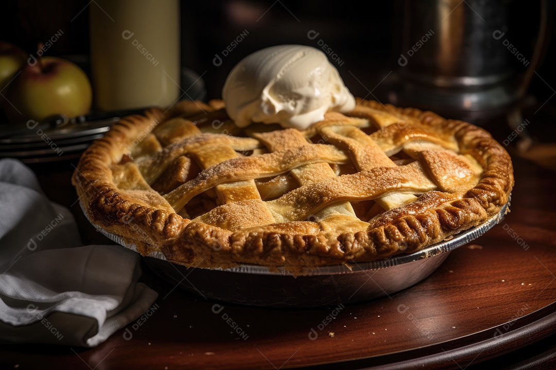 Torta de maçã recém-assada com sorvete.