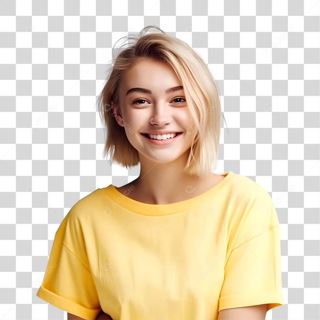 Mulher Vestida com Blusa Amarela Julho Amarelo PNG Transparente