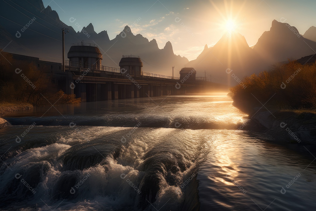 Majestosa usina hidrelétrica refletindo a natureza exuberante