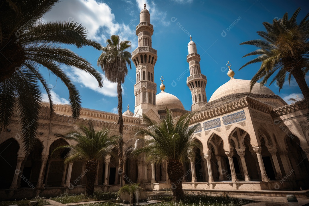 Mesquita majestosa em um oásis de beleza.