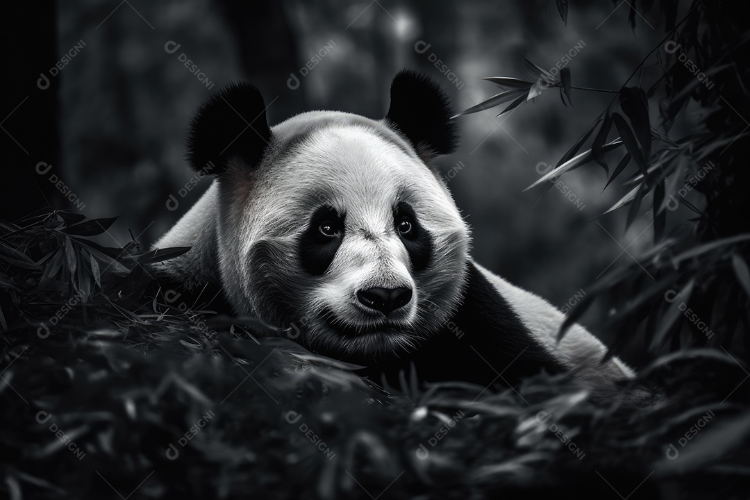 Majestoso panda descansa entre bambus.