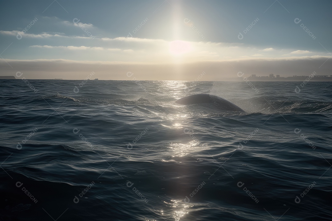 A majestosa baleia emerge no oceano sereno.