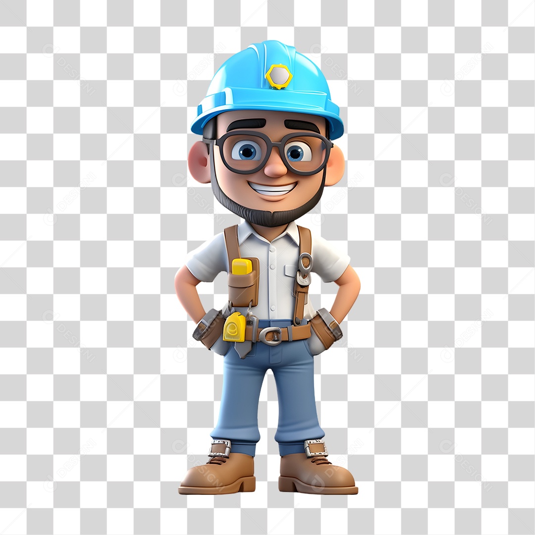 Homem Arquiteto com Capacete de Proteção e Cinto de Segurança PNG Transparente