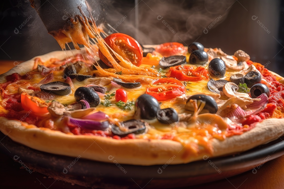 Deliciosa pizza quente e suculenta com uma variedade de sabores.