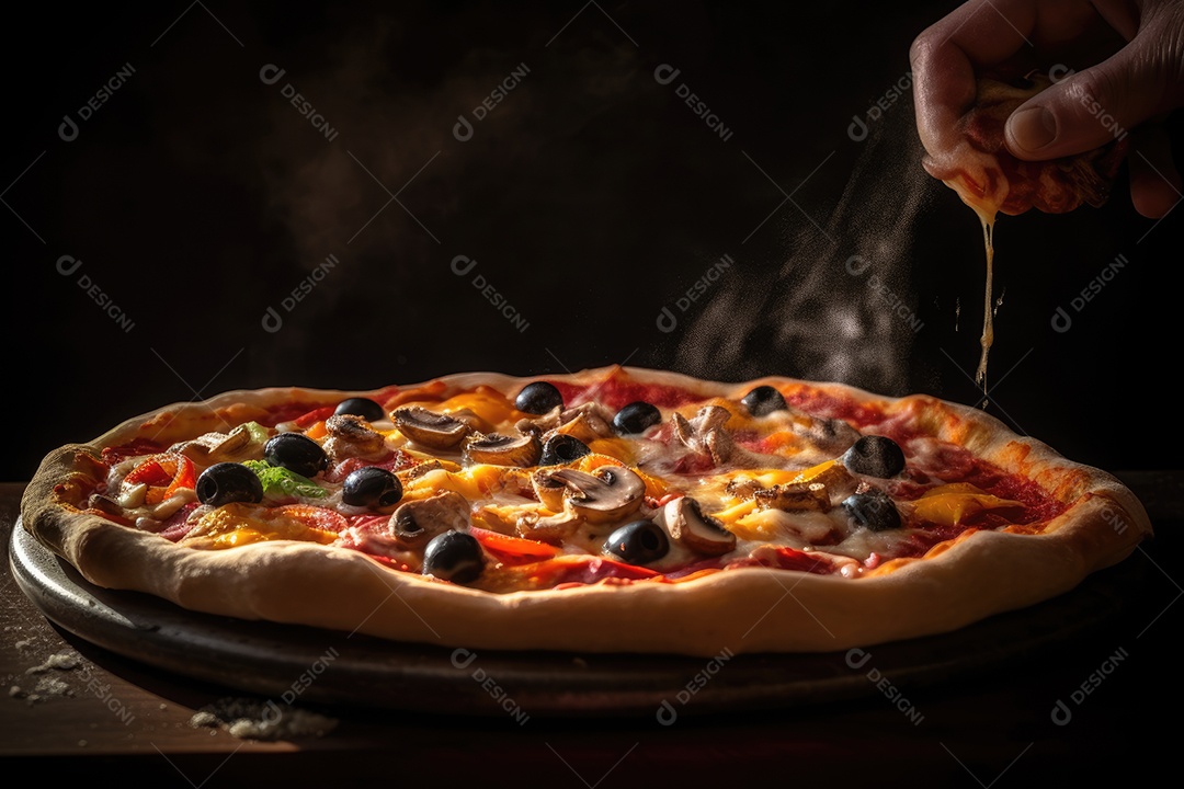 Deliciosa pizza quente e suculenta com uma variedade de sabores.
