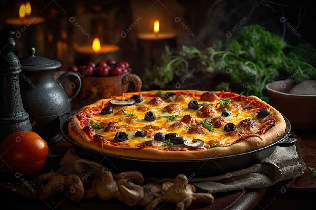 Deliciosa pizza quente e suculenta com uma variedade de sabores.