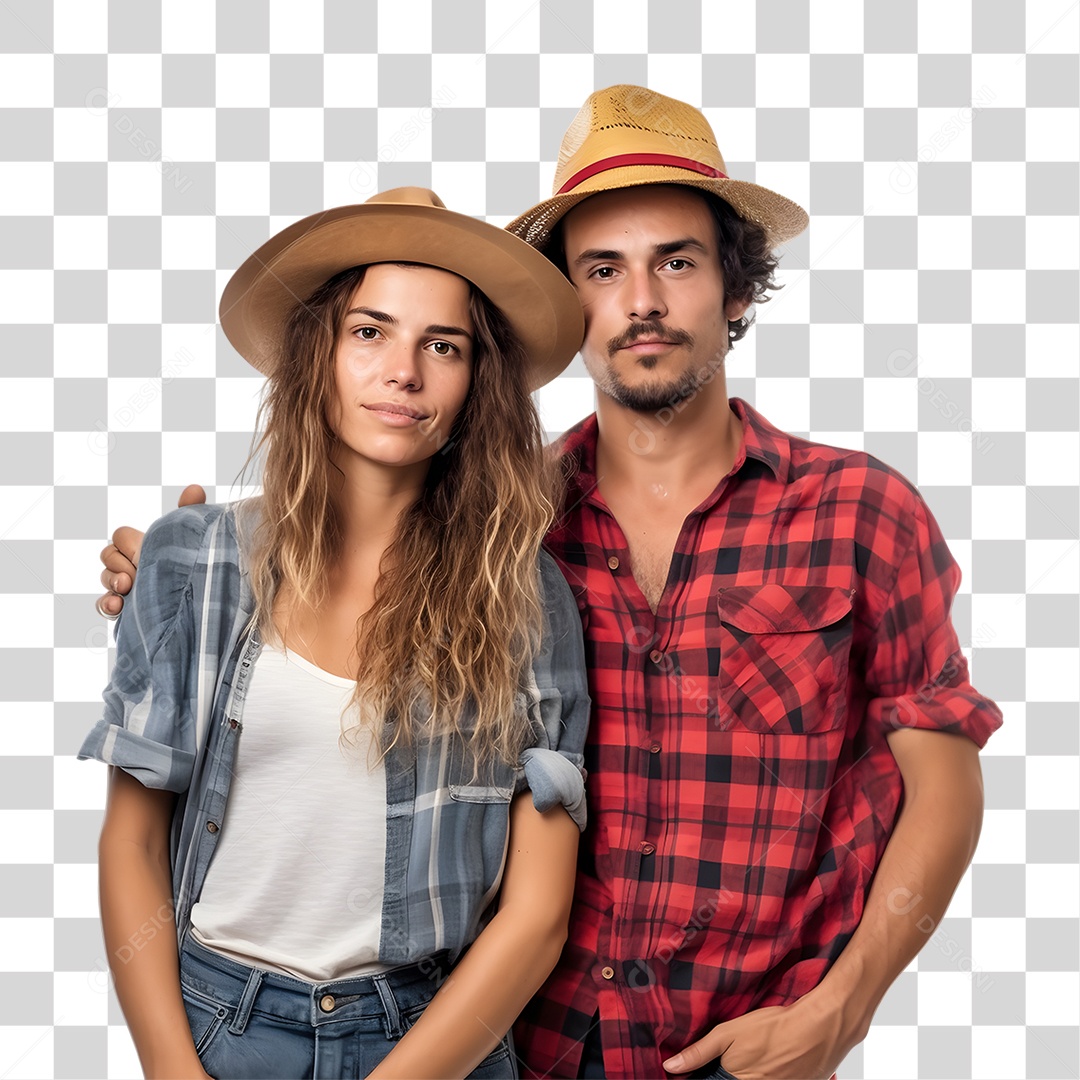 Casal Vestidos com Roupa Quadriculada PNG Transparente