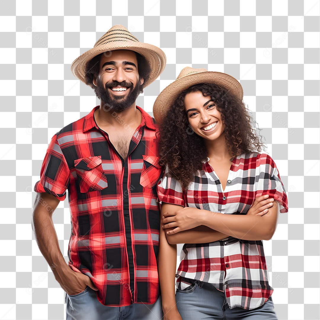 Casal Vestidos com Roupa Quadriculada PNG Transparente