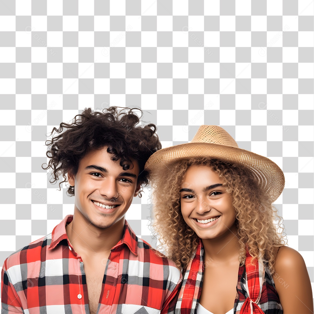 Casal Vestidos com Roupa Quadriculada PNG Transparente