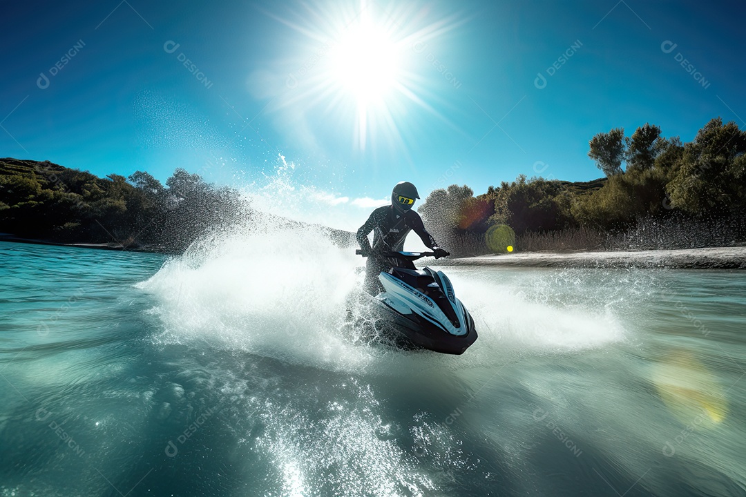 Emoção aquática: jet skis velozes deslizando por águas cristalinas.