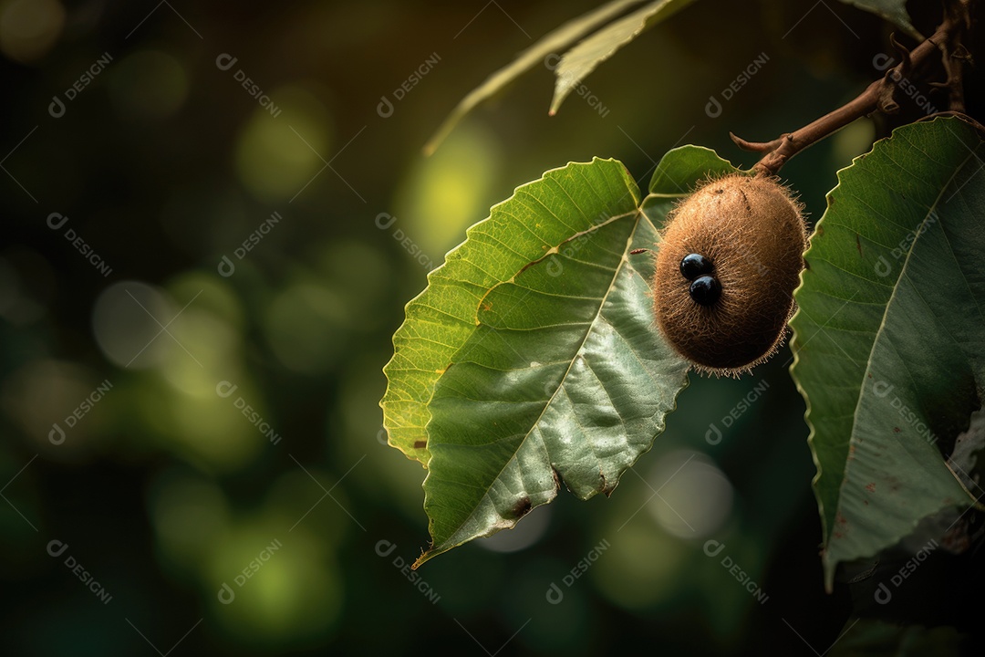 Kiwis maduros e exuberantes repousam entre folhas verdes.