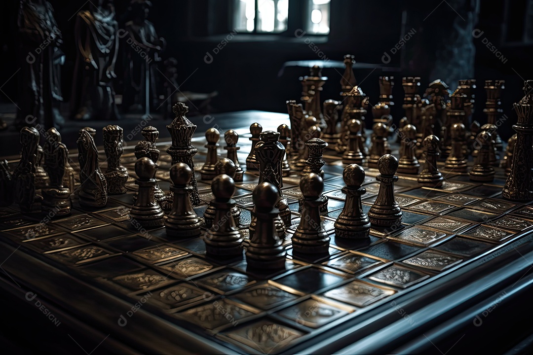 Conflito tático no xadrez: peças no lugar, estratégia no ar.