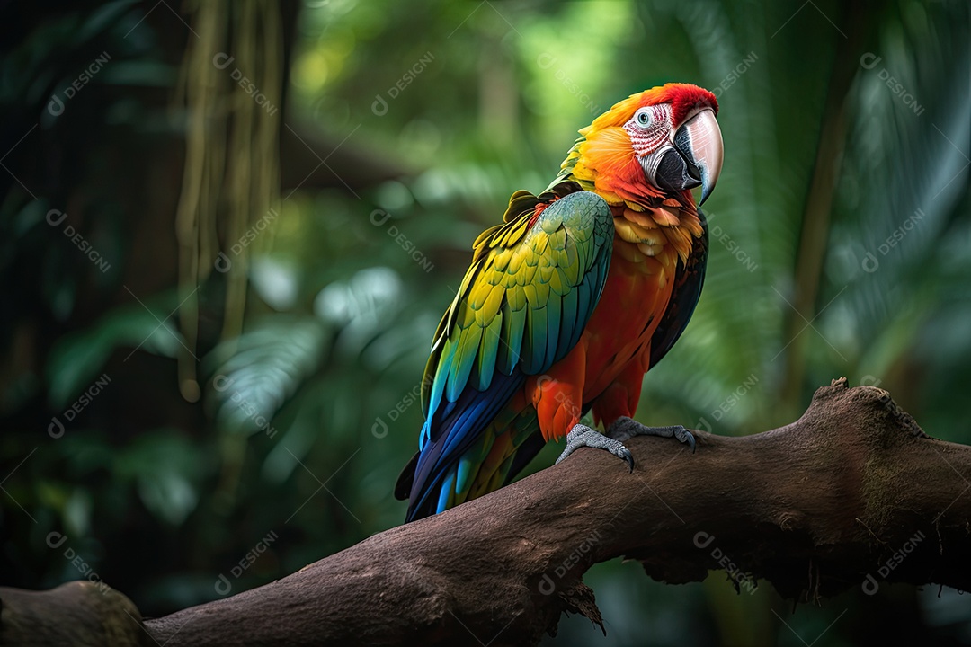 Papagaio exótico em vibrante floresta tropical.