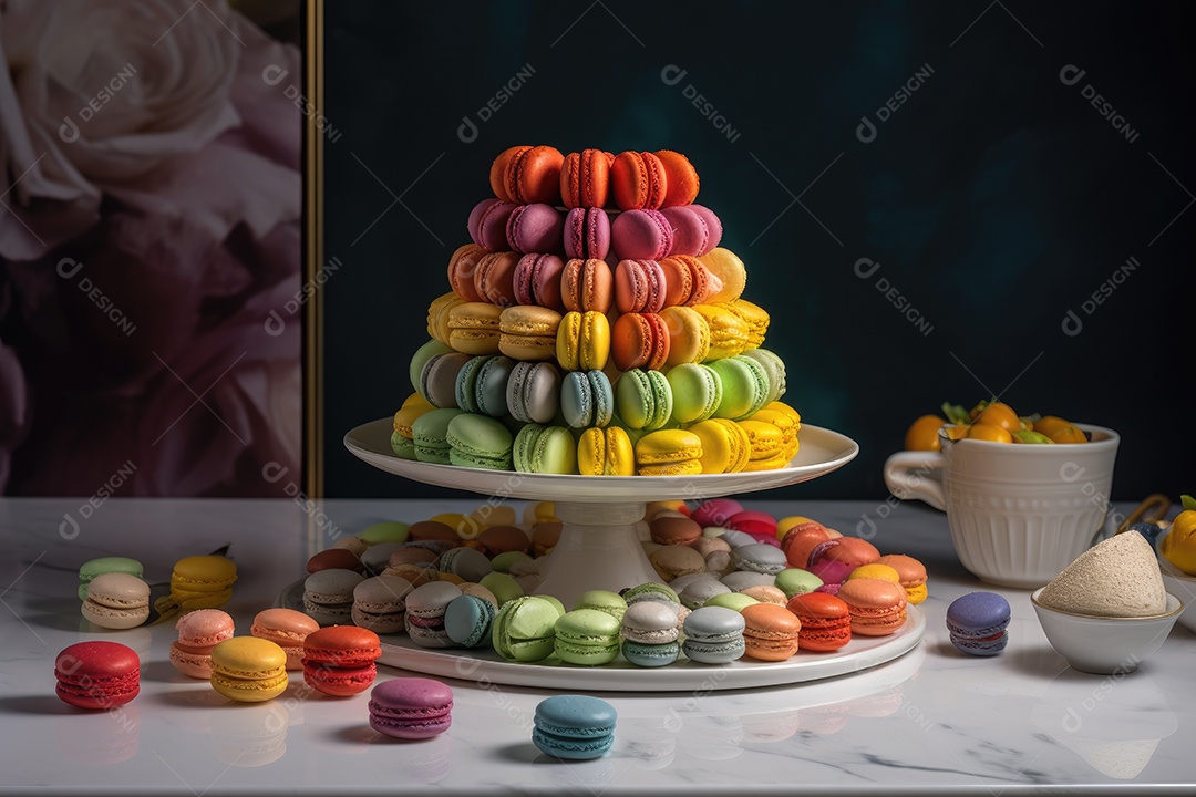 Delicado arco-íris de macarons em harmonia.