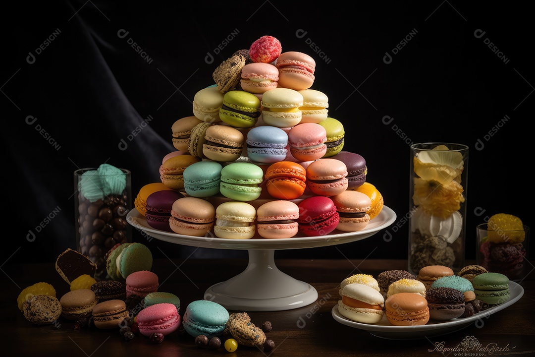 Delicado arco-íris de macarons em harmonia.