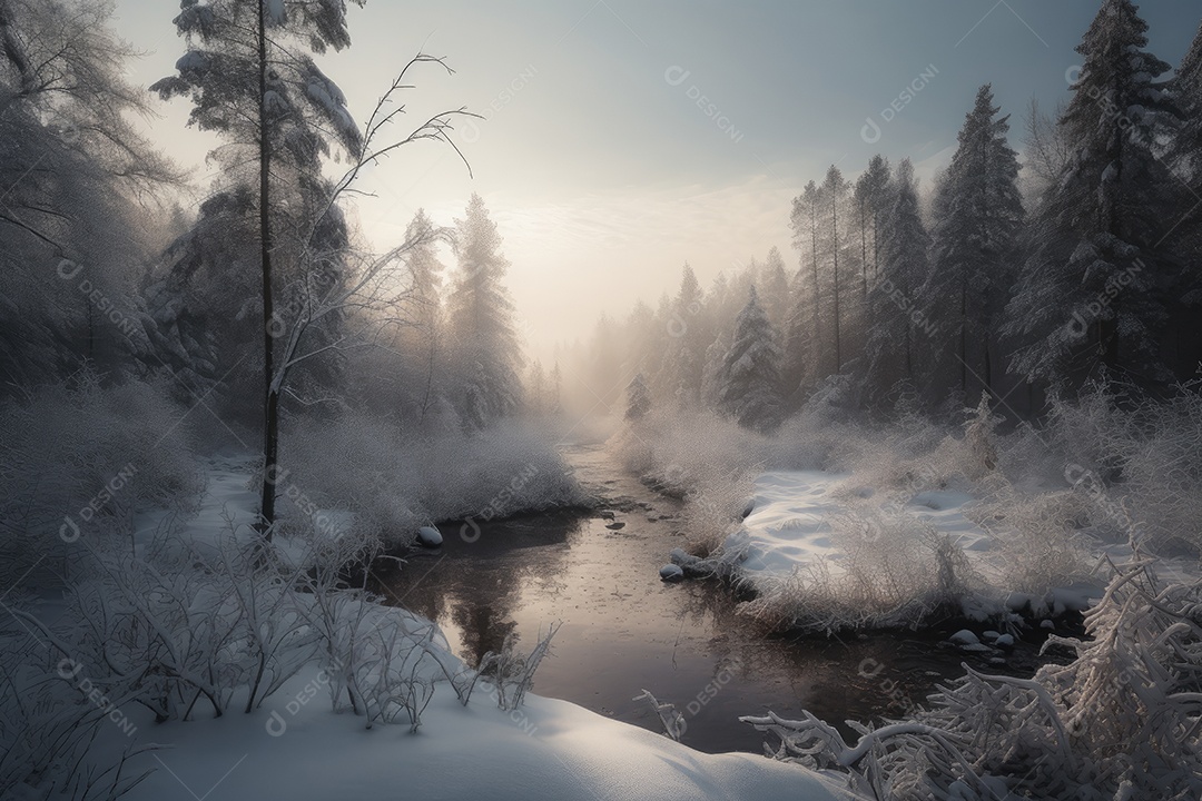 Floresta de inverno coberta de neve. Serenidade gelada.