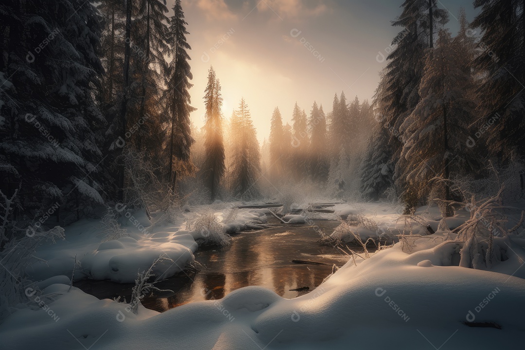 Floresta de inverno coberta de neve. Serenidade gelada.