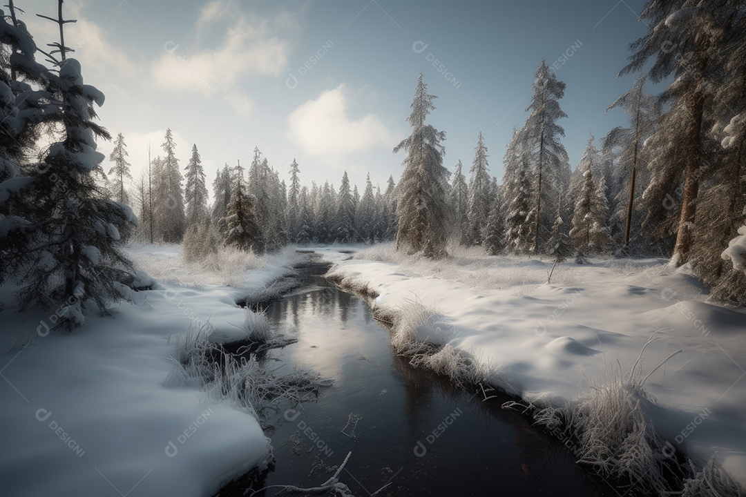 Floresta de inverno coberta de neve. Serenidade gelada.