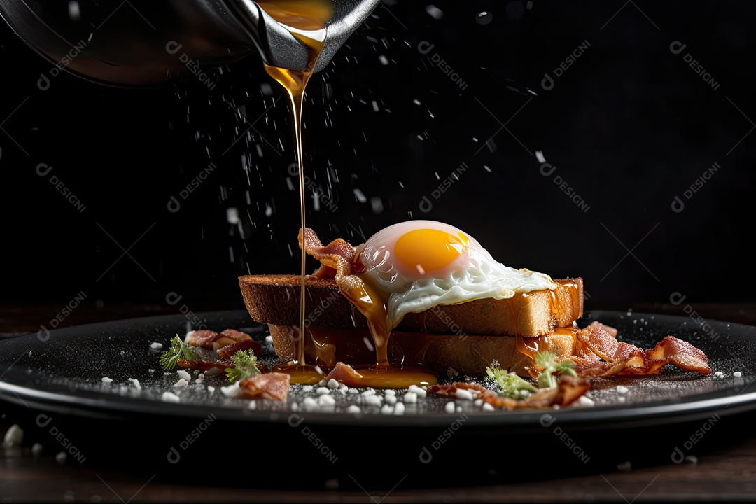 Delicioso bacon dourado rodeado por apetitosos acompanhamentos.