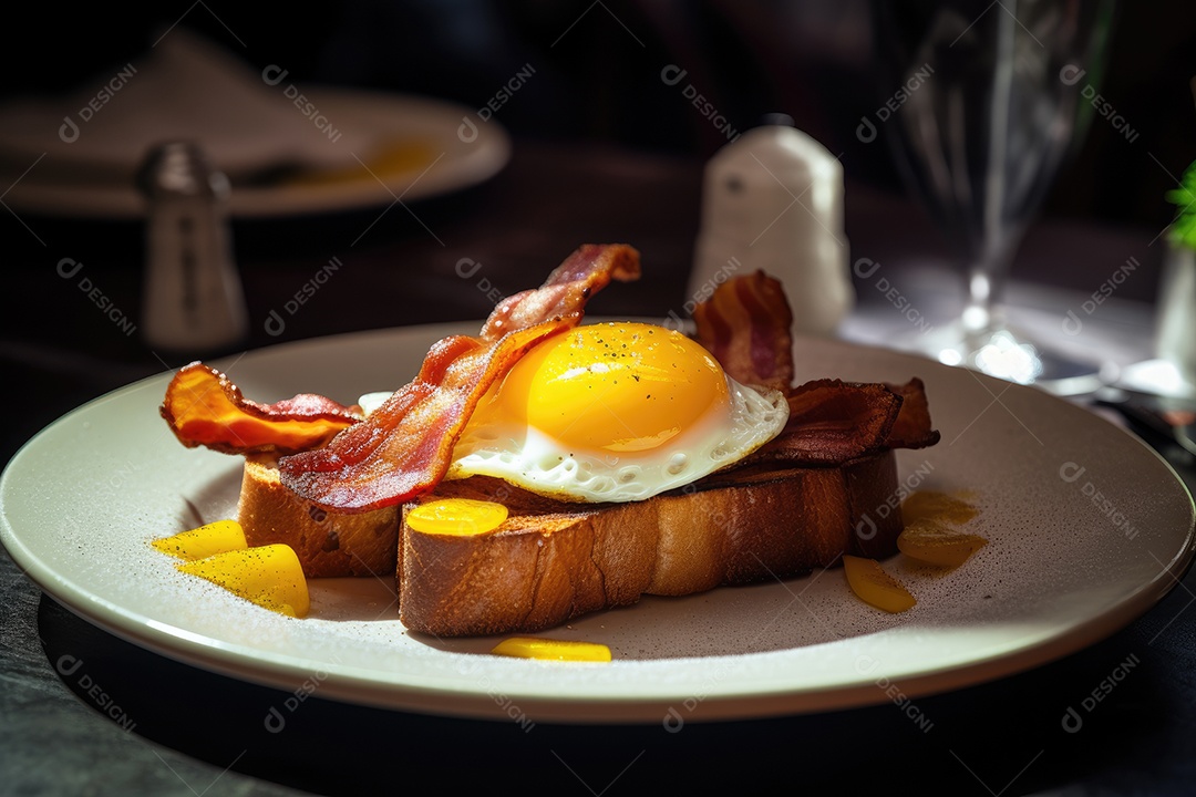 Delicioso bacon dourado rodeado por apetitosos acompanhamentos.