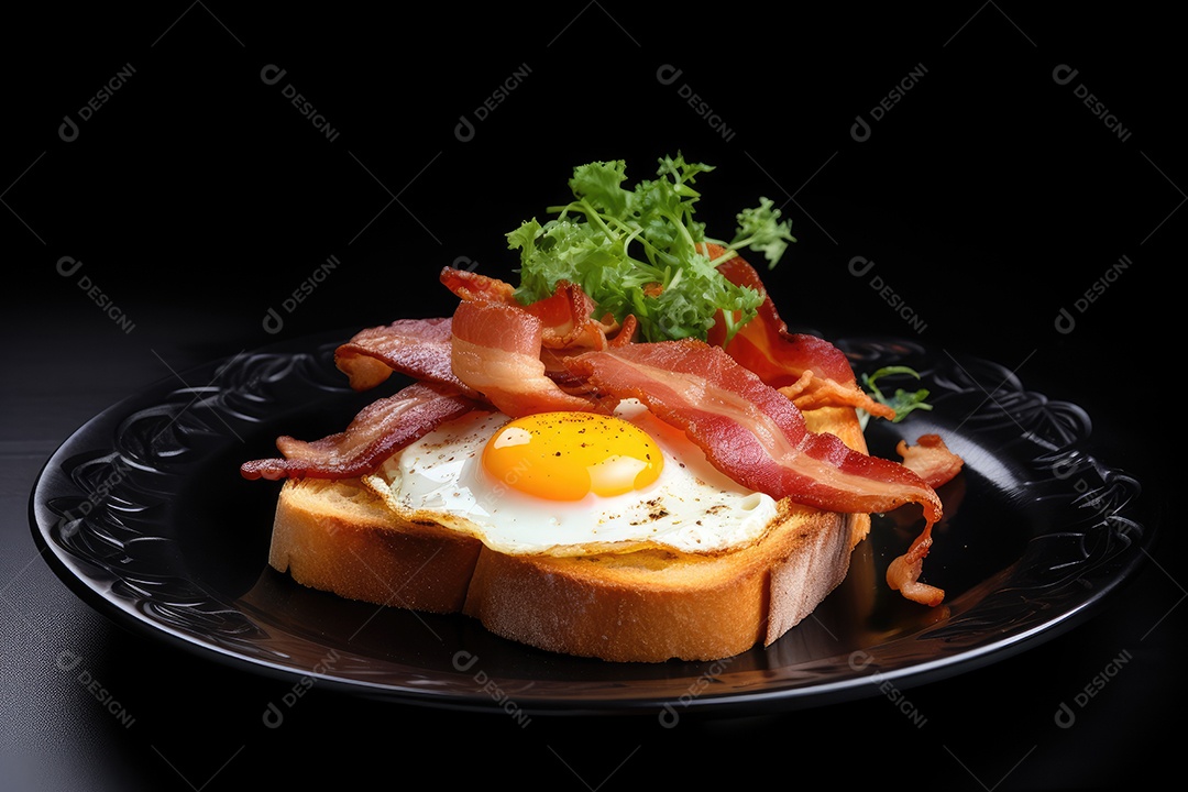 Delicioso bacon dourado rodeado por apetitosos acompanhamentos.